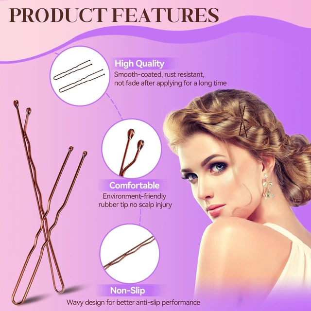 Alt view image 3 of 7 - 300 Pcs Bobby Pins Hair Pins Kit with Storage Box, 100 Brown Non - Slip Bobby Pins, 100 Invisible Hair Pins for Women and 100 Clear Hair Elastics, Lock in the Style for All Hair Types & Ages