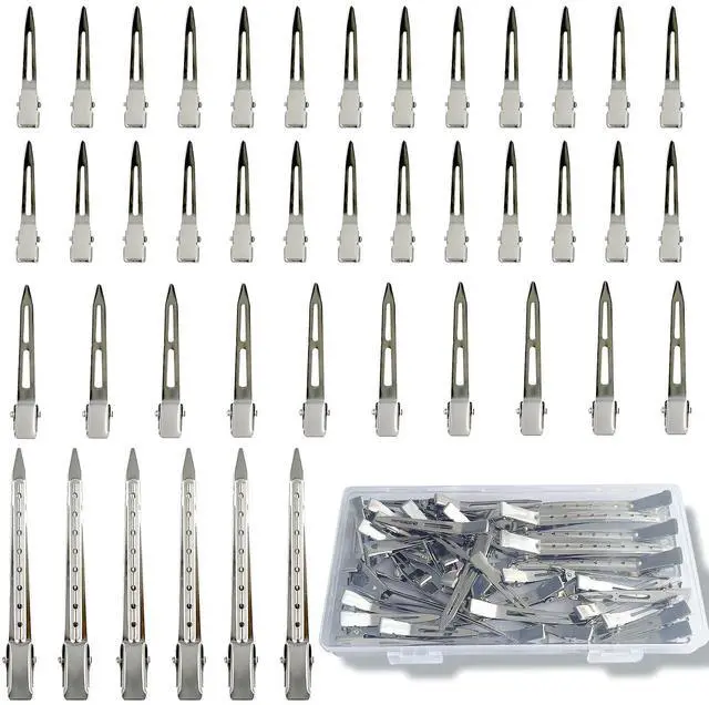Main image of 42Pcs Styling Hair Clips, Silver Metal Duck Billed Hair Clips for Women Styling Sectioning, Duckbill Long, Pin Curl, Alligator Roller Clip with Case (42PCS)