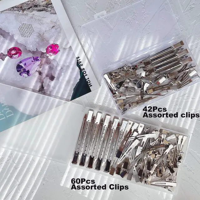Alt view image 7 of 7 - 42Pcs Styling Hair Clips, Silver Metal Duck Billed Hair Clips for Women Styling Sectioning, Duckbill Long, Pin Curl, Alligator Roller Clip with Case (42PCS)