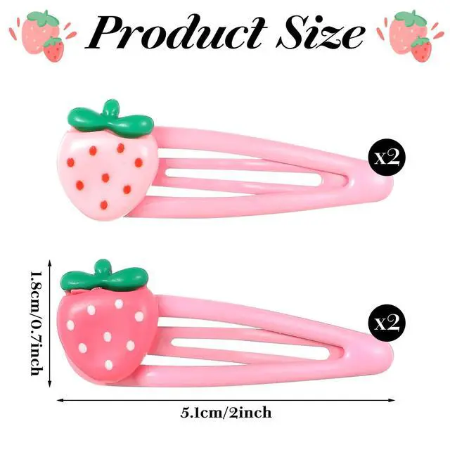 Alt view image 2 of 7 - Strawberry Hair Clips, 4Pcs Snap Pink Hair Clips Barrettes Pink Decorative Kawaii Clip Y2k Accessories for Girls Toddlers Kids and Teens Gifts