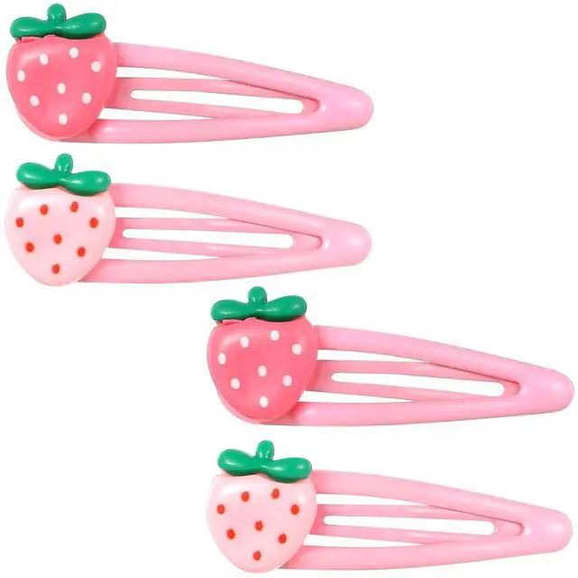 Main image of Strawberry Hair Clips, 4Pcs Snap Pink Hair Clips Barrettes Pink Decorative Kawaii Clip Y2k Accessories for Girls Toddlers Kids and Teens Gifts