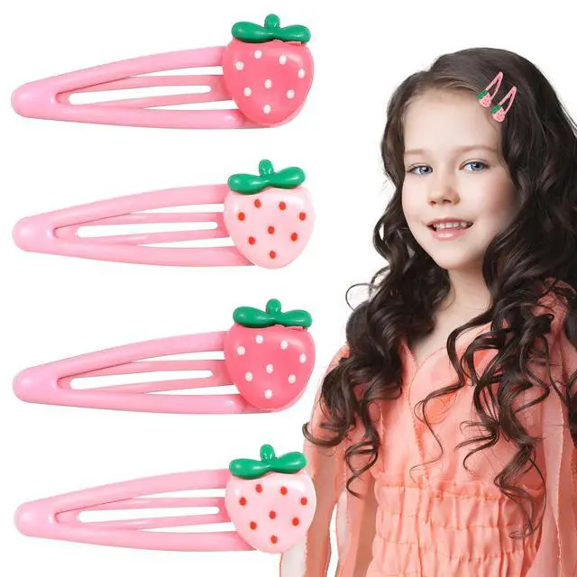 Alt view image 3 of 7 - Strawberry Hair Clips, 4Pcs Snap Pink Hair Clips Barrettes Pink Decorative Kawaii Clip Y2k Accessories for Girls Toddlers Kids and Teens Gifts