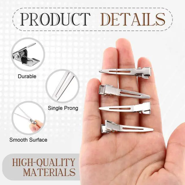 Alt view image 3 of 7 - 50 Pack Duck Billed Clips 1.75 Inch Single Prong Metal Alligator Clip Durable Silver Hair Pins for Women Curl Dread Extension Setting Salon DIY