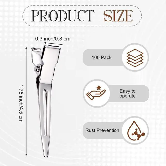 Alt view image 2 of 7 - 50 Pack Duck Billed Clips 1.75 Inch Single Prong Metal Alligator Clip Durable Silver Hair Pins for Women Curl Dread Extension Setting Salon DIY