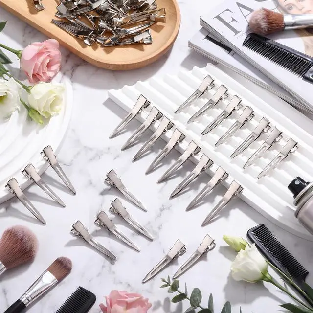 Alt view image 6 of 7 - 50 Pack Duck Billed Clips 1.75 Inch Single Prong Metal Alligator Clip Durable Silver Hair Pins for Women Curl Dread Extension Setting Salon DIY