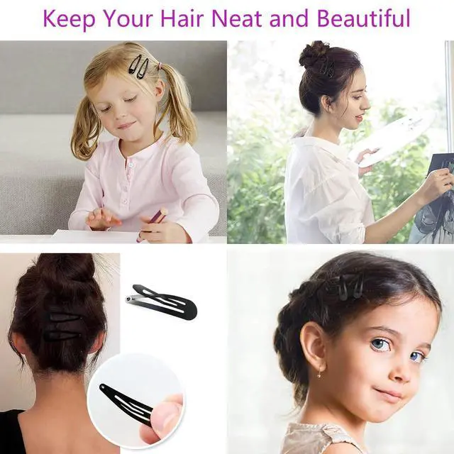 Alt view image 3 of 7 - 70 Pack 2 Inch Barrettes Women Metal Snap Hair Clips Accessories, Tuefuzy Black Hair Barrettes, Non Slip Hair Clips