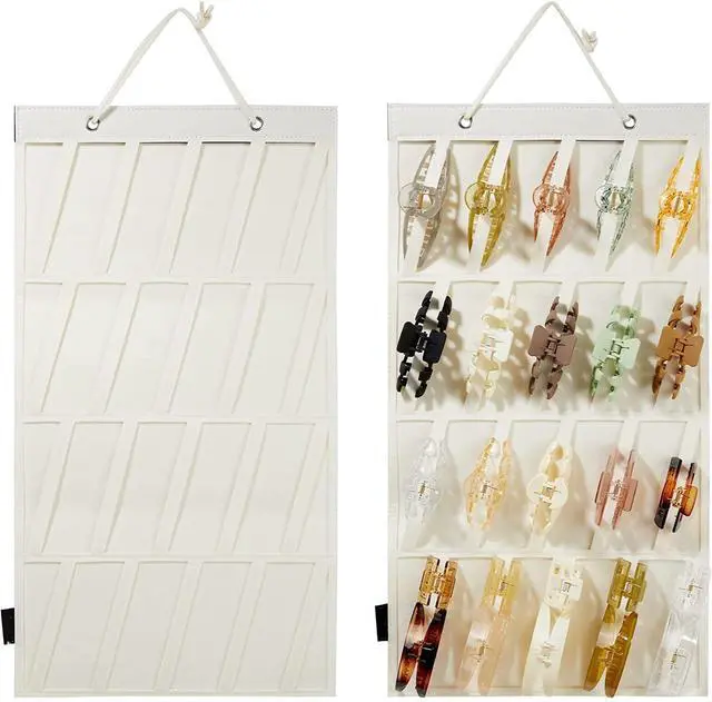 Main image of Claw Clip Organizer Holder - Hanging Claw Clip Storage for Women & Girls - Wall, Door, Closet Display - Off-White,