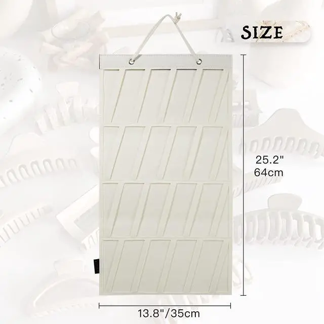 Alt view image 2 of 5 - Claw Clip Organizer Holder - Hanging Claw Clip Storage for Women & Girls - Wall, Door, Closet Display - Off-White,