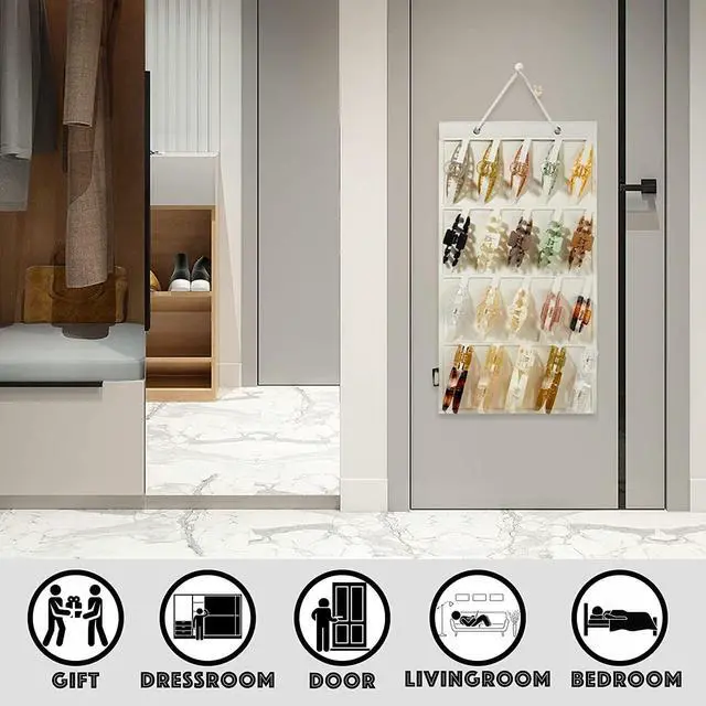 Alt view image 5 of 5 - Claw Clip Organizer Holder - Hanging Claw Clip Storage for Women & Girls - Wall, Door, Closet Display - Off-White,