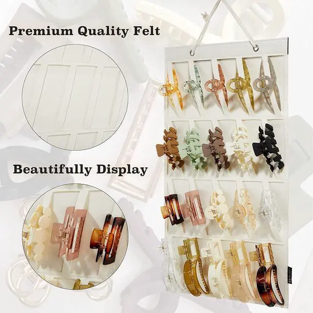 Alt view image 3 of 5 - Claw Clip Organizer Holder - Hanging Claw Clip Storage for Women & Girls - Wall, Door, Closet Display - Off-White,