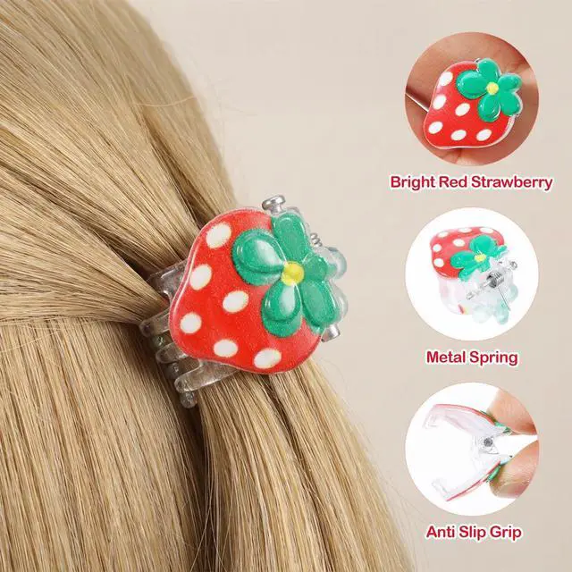 Alt view image 6 of 7 - 20 Pcs Mini Strawberry Hair Clip Cute Tiny Hair Claw Non Slip Sweet Barrettes Hairpins Fruit Hairs Claw Clip Fashion Hairs Accessories Fruit Daily Hairpins for Women Daily Birthday Party