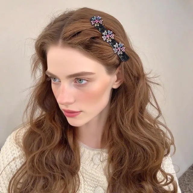 Alt view image 4 of 7 - 8 Pcs Sparkling Crystal Stone Braided Hair Clips for Women, Pearl Hairpin with 3 Small Duckbill Hair Clips, Hair Accessories for Thin & Thick Hair(Floral & Pearl Set)