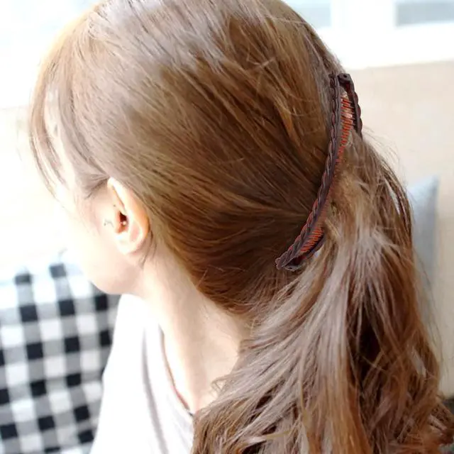 Alt view image 4 of 6 - Banana Hair Clips for Women, Non-Slip Hair Claws with Double Combs, Vintage Hairpin Thick Long Curly Hair Styling Accessories for Daily, Party - Black, Brown (Smooth and Wavy Edge)