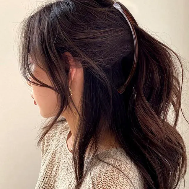 Alt view image 5 of 6 - Banana Hair Clips for Women, Non-Slip Hair Claws with Double Combs, Vintage Hairpin Thick Long Curly Hair Styling Accessories for Daily, Party - Black, Brown (Smooth and Wavy Edge)