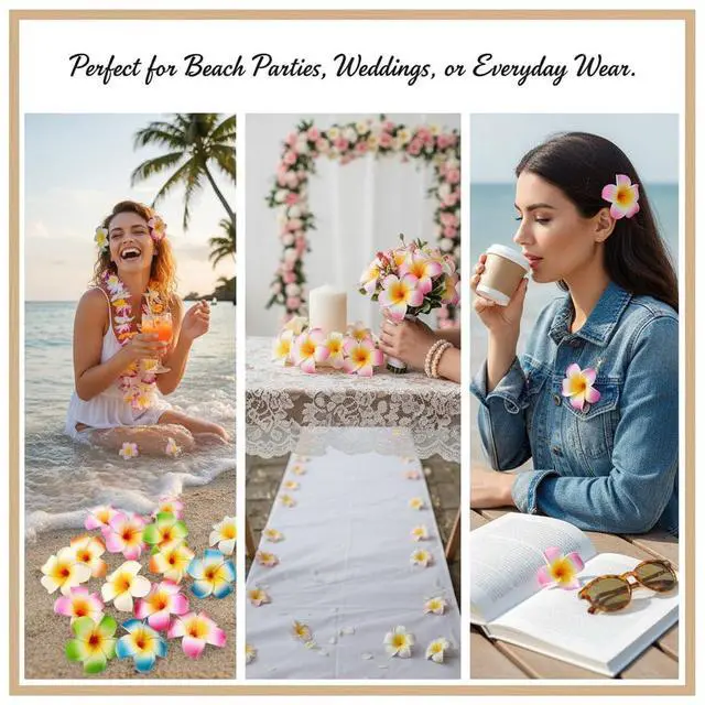 Alt view image 6 of 7 - 10 Pcs Multicolor Hawaii Plumeria Flower Clips Hawaiian Flower Hair Barrettes Beach Party Hair Clips Artificial Tropical Flower Hairpins for Wedding, Plumeria Hair Clip,Hair Accessories 7cm