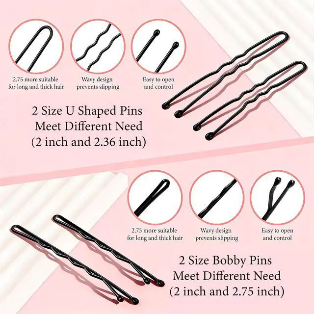 Alt view image 5 of 7 - 300PCS Bobby Pins Set, Black Bobby Pins, Hair Pins, U Pins for Buns, Hair Pin Kit with Clear Hair Bands & Storage Box for Women Hair Styling
