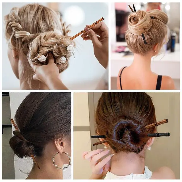 Alt view image 2 of 7 - 8 Pieces Hair Chopsticks Bamboo Shape Hair Sticks, 6.9 Inch Wooden Chinese Chopstick Hair Stick Vintage Handmade HairPin Retro Hair Sticks For Buns Hair Accessories For Long Hair Women Girls