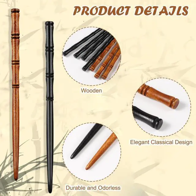 Alt view image 5 of 7 - 8 Pieces Hair Chopsticks Bamboo Shape Hair Sticks, 6.9 Inch Wooden Chinese Chopstick Hair Stick Vintage Handmade HairPin Retro Hair Sticks For Buns Hair Accessories For Long Hair Women Girls