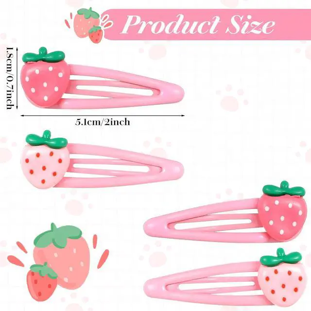 Alt view image 2 of 7 - 4Pcs Strawberry Hair Clips Pink Snap Hair Clips Barrettes Pink Accessories for Girls Toddlers Kids and Teens Gifts (Left&Right)