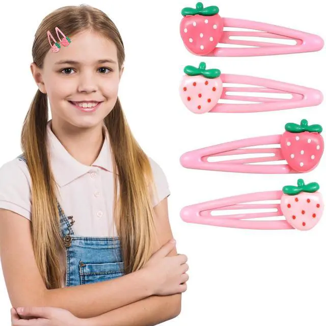 Alt view image 5 of 7 - 4Pcs Strawberry Hair Clips Pink Snap Hair Clips Barrettes Pink Accessories for Girls Toddlers Kids and Teens Gifts (Left&Right)