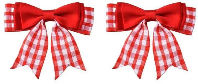 Main image of Red Check Mini Bow Hairclip Small Bow Hair Clip Checkered Bows Hairpins for Daughter Granddaughter Ribbon Bowknot Barrette Christmas Xmas Theme Party Favors Buffalo Plaid Hair Accessories 2Pcs