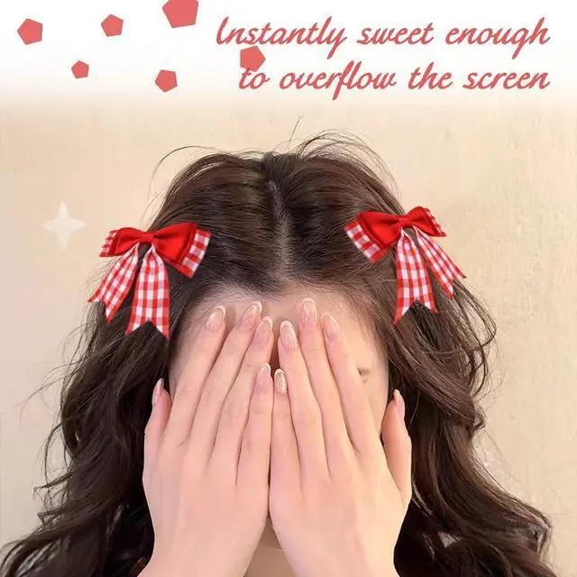Alt view image 3 of 7 - Red Check Mini Bow Hairclip Small Bow Hair Clip Checkered Bows Hairpins for Daughter Granddaughter Ribbon Bowknot Barrette Christmas Xmas Theme Party Favors Buffalo Plaid Hair Accessories 2Pcs