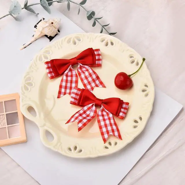 Alt view image 6 of 7 - Red Check Mini Bow Hairclip Small Bow Hair Clip Checkered Bows Hairpins for Daughter Granddaughter Ribbon Bowknot Barrette Christmas Xmas Theme Party Favors Buffalo Plaid Hair Accessories 2Pcs