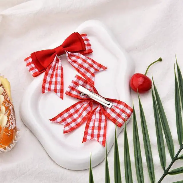 Alt view image 7 of 7 - Red Check Mini Bow Hairclip Small Bow Hair Clip Checkered Bows Hairpins for Daughter Granddaughter Ribbon Bowknot Barrette Christmas Xmas Theme Party Favors Buffalo Plaid Hair Accessories 2Pcs
