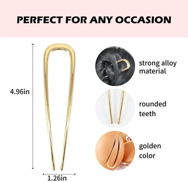 Alt view image 2 of 7 - Sophisticated French Hair Pins for Women Elegant & Sturdy Alloy Hair Pin for Buns, Chignons, Twists & Updos, All-Day Secure Hold, Comfortable Fit - Gilded Gold, 1 Piece