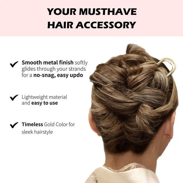 Alt view image 3 of 7 - Sophisticated French Hair Pins for Women Elegant & Sturdy Alloy Hair Pin for Buns, Chignons, Twists & Updos, All-Day Secure Hold, Comfortable Fit - Gilded Gold, 1 Piece