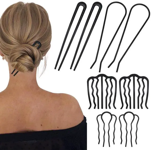 Main image of French Hair Pin, 8 PCS Black Hair Pins for Women Metal Hair Side Combs, French Pins Hair, U Shaped Hair Pins for Buns Updos, French Pins Hair Stick Pin Hair Combs for Styling Hairpin Hair Accessories