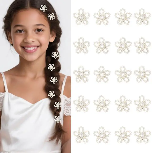 Main image of 20 Pcs Mini Pearl Flower Hair Clips Small Decorative Hair Pins Floral Wedding Hair Barrettes White Flower Hair Clips Bridal Pearl Hair Accessories for Girls Women