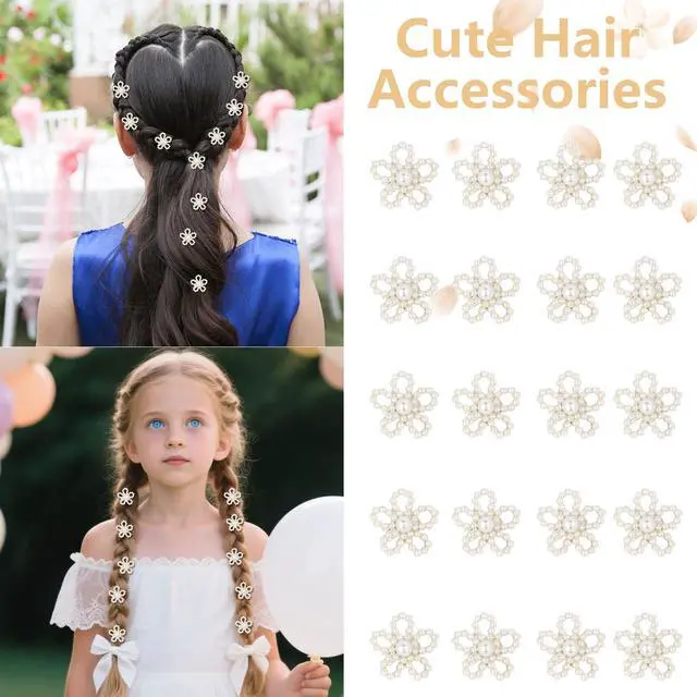 Alt view image 3 of 7 - 20 Pcs Mini Pearl Flower Hair Clips Small Decorative Hair Pins Floral Wedding Hair Barrettes White Flower Hair Clips Bridal Pearl Hair Accessories for Girls Women