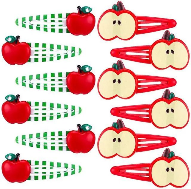 Main image of 12 Pcs Cute Apple Hair Clips Red Apple Bow Slice Hair Barrettes Fruit Snap Clips Fruit Ribbon Bow Kawaii Cartoon Stylish Head Pins Accessories for Girl Women