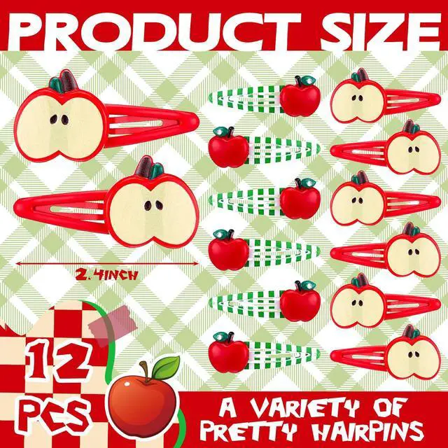 Alt view image 2 of 5 - 12 Pcs Cute Apple Hair Clips Red Apple Bow Slice Hair Barrettes Fruit Snap Clips Fruit Ribbon Bow Kawaii Cartoon Stylish Head Pins Accessories for Girl Women