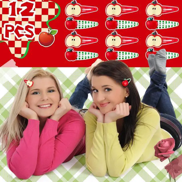 Alt view image 3 of 5 - 12 Pcs Cute Apple Hair Clips Red Apple Bow Slice Hair Barrettes Fruit Snap Clips Fruit Ribbon Bow Kawaii Cartoon Stylish Head Pins Accessories for Girl Women