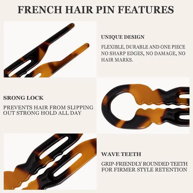 Alt view image 4 of 7 - 10 PCS 2.83 in Small French Hair Pins for Women, Prestige Hair Pins for All Hair, Curved Shape for Better Head Fit Hair Accessories, Serrated Anti-Slip Design Hairpins