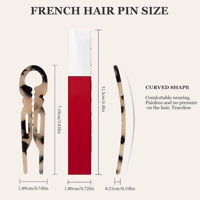Alt view image 2 of 7 - 10 PCS 2.83 in Small French Hair Pins for Women, Prestige Hair Pins for All Hair, Curved Shape for Better Head Fit Hair Accessories, Serrated Anti-Slip Design Hairpins