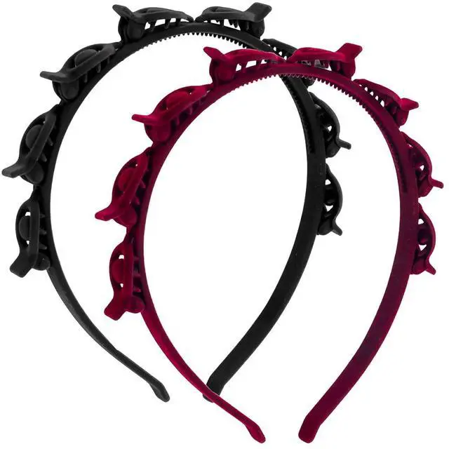 Main image of 2 Pack Clip Headband Hairclip Headband Bangs Hairpin Braided Toothed Hairband 90s Curly Hair Accessories for Women Girls Black and Wine Red