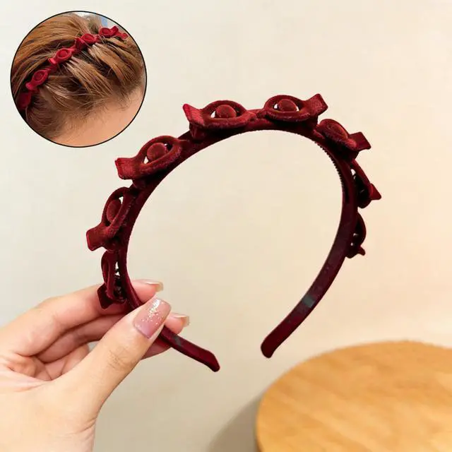 Alt view image 4 of 5 - 2 Pack Clip Headband Hairclip Headband Bangs Hairpin Braided Toothed Hairband 90s Curly Hair Accessories for Women Girls Black and Wine Red
