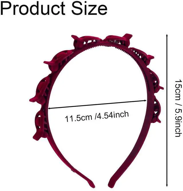 Alt view image 2 of 5 - 2 Pack Clip Headband Hairclip Headband Bangs Hairpin Braided Toothed Hairband 90s Curly Hair Accessories for Women Girls Black and Wine Red