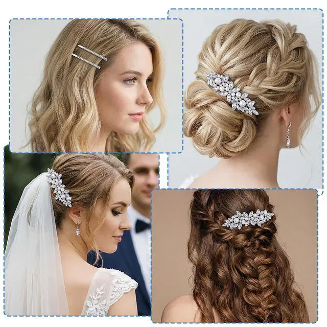 Alt view image 2 of 7 - 6Pcs Rhinestone Hair Clips for Women 2 Styles Silver Hair Barrettes Sparkly Crystal Pearl Flower Wedding Hair Clips Elegant Hairpins for Women Wedding Party Ceremonies Proms Hair Accessories