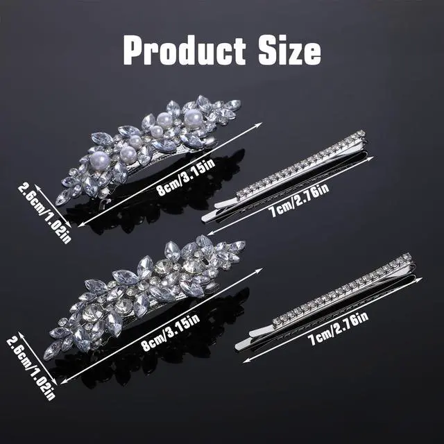 Alt view image 3 of 7 - 6Pcs Rhinestone Hair Clips for Women 2 Styles Silver Hair Barrettes Sparkly Crystal Pearl Flower Wedding Hair Clips Elegant Hairpins for Women Wedding Party Ceremonies Proms Hair Accessories