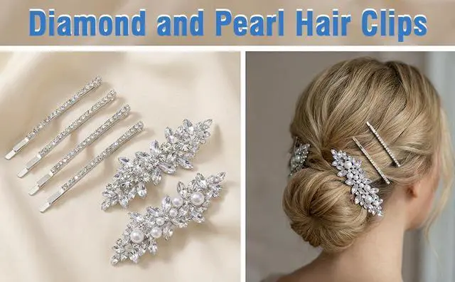 Alt view image 7 of 7 - 6Pcs Rhinestone Hair Clips for Women 2 Styles Silver Hair Barrettes Sparkly Crystal Pearl Flower Wedding Hair Clips Elegant Hairpins for Women Wedding Party Ceremonies Proms Hair Accessories