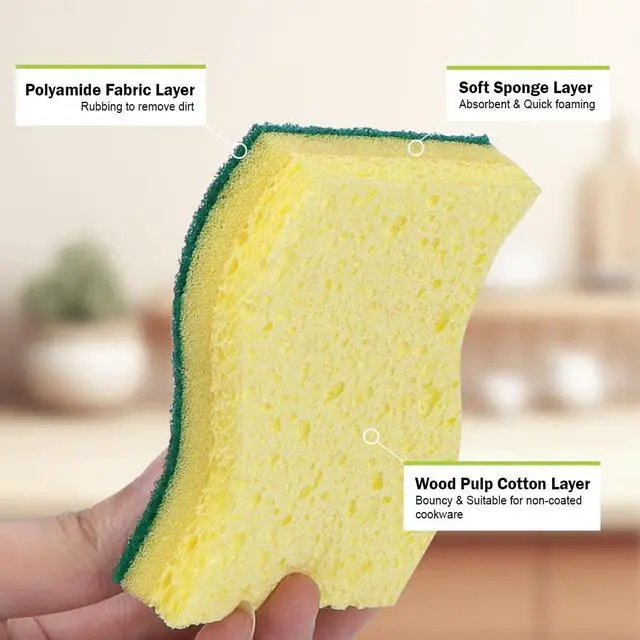Alt view image 3 of 7 - Heavy-Duty Scrub Sponges, 6Count, Sponges for Non-Coated Cookware, Kitchen Sponge for Dishes, Scrubbing Power for Tough Messes, Cleaning Sponge for Kitchen, Bathroom, Household