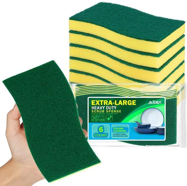 Main image of Sponges Kitchen, XL Heavy Duty Dish Sponge, Cleaning Dish Scrubber Sponge for Home and Kitchen, Extra Large Cleaning Supplies for Pots, Pans, 6 Pack