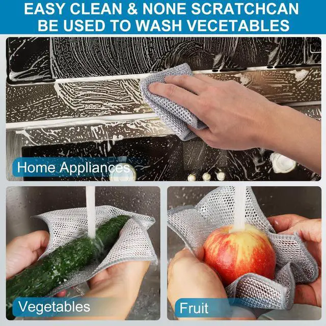 Alt view image 2 of 7 - 12 Pcs Multipurpose Wire Dishwashing Rag, 7.87" x 7.87" Non Scratch Wire Dishcloth, 3-Layer Steel Wool Wire Dishwashing Cloth Reusable Wire Cleaning Cloth for Cookware, Sinks, Dishes, Stove Tops