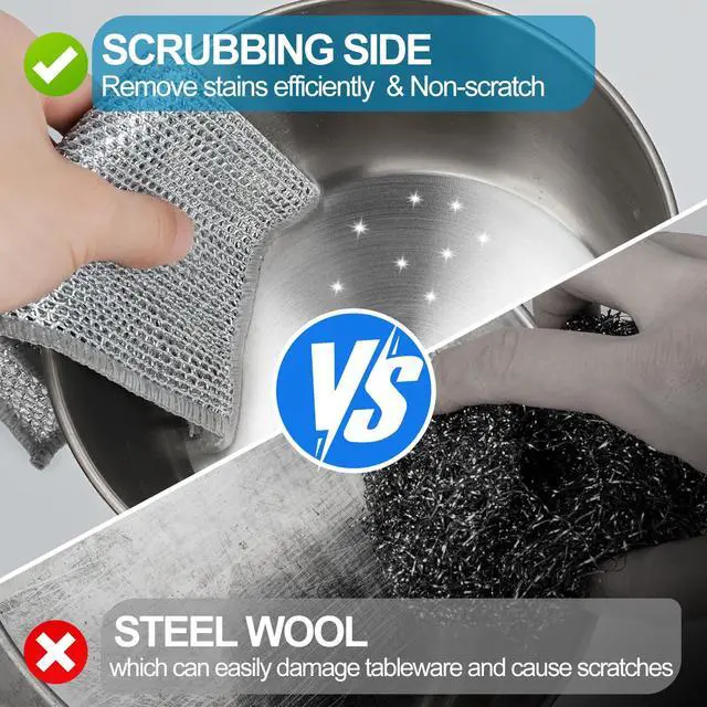 Alt view image 3 of 7 - 12 Pcs Multipurpose Wire Dishwashing Rag, 7.87" x 7.87" Non Scratch Wire Dishcloth, 3-Layer Steel Wool Wire Dishwashing Cloth Reusable Wire Cleaning Cloth for Cookware, Sinks, Dishes, Stove Tops