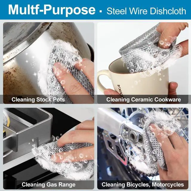 Alt view image 7 of 7 - 12 Pcs Multipurpose Wire Dishwashing Rag, 7.87" x 7.87" Non Scratch Wire Dishcloth, 3-Layer Steel Wool Wire Dishwashing Cloth Reusable Wire Cleaning Cloth for Cookware, Sinks, Dishes, Stove Tops