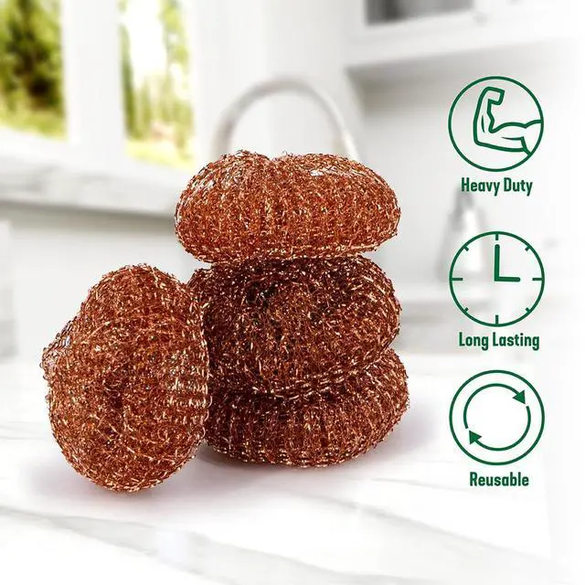 Alt view image 4 of 5 - Heavy-Duty Copper Coated Scrubbers - Premium Scrub Sponges for Cast Iron Pans, Stainless Steel Cookware, Oven Racks, and Grills, 4 Pack